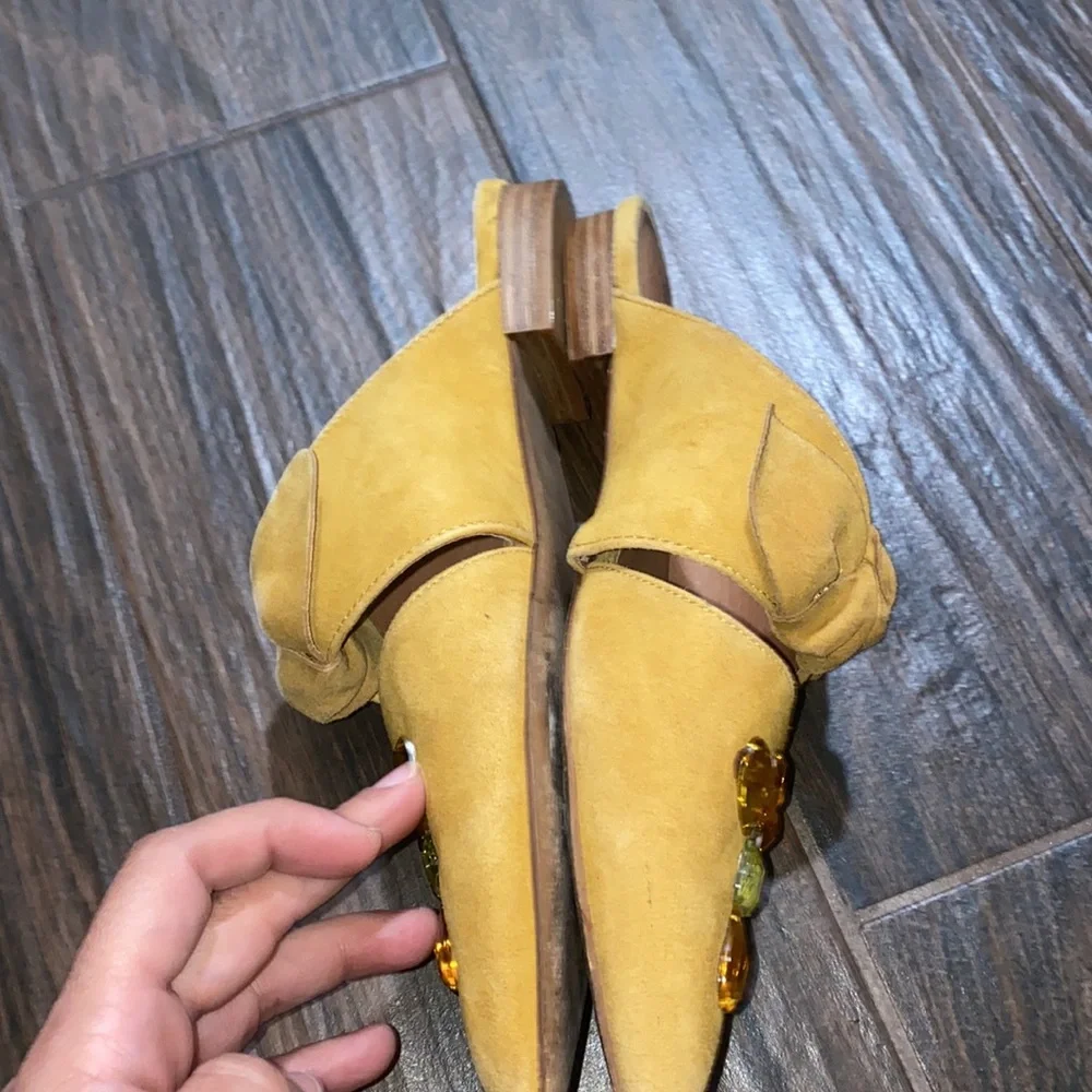 Jeffrey Campbell pointy yellow embellished flats slip on